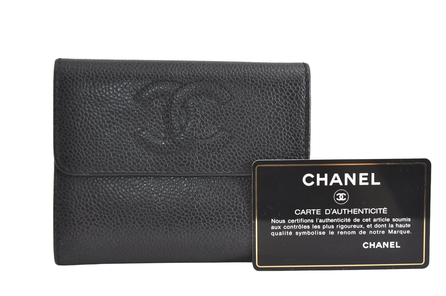 CHANEL シャネル キャビアスキン CC ロゴ ヴィンテージ 二つ折り財布 財布 ブラック 2822N