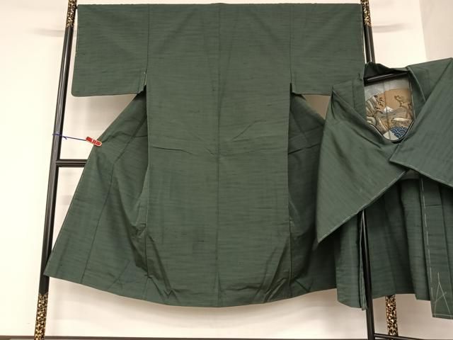 平和屋着物●男性 紬 アンサンブル 色無地 蝋色 正絹 ♥ AABA8818zg