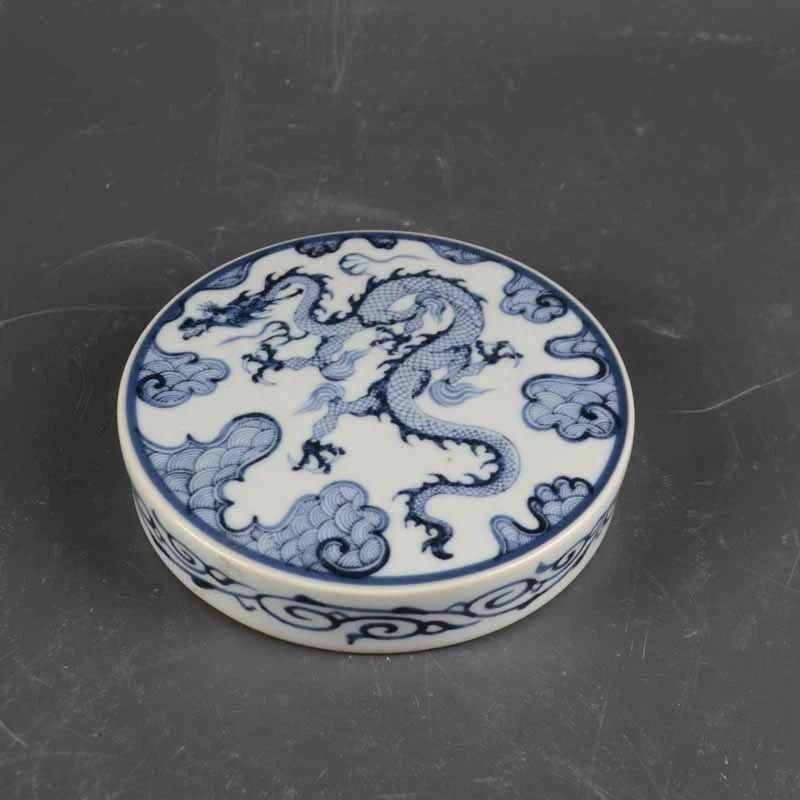 景徳鎮 磁器 元青花竜紋文鎮 蓋置 茶道具装飾品 現代工芸品 美術