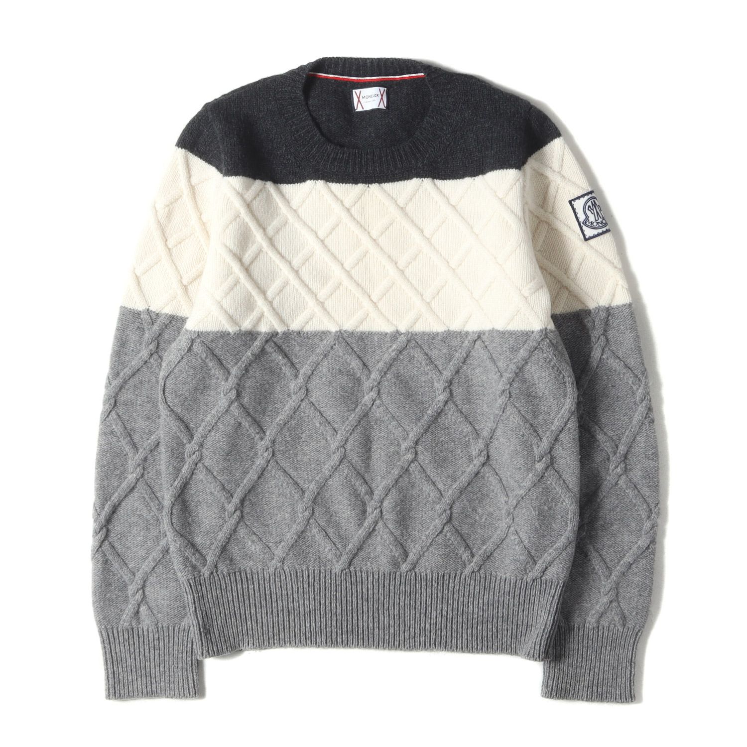 MONCLER GAMME BLEU モンクレールガムブルー ニット サイズ:XS バイカラー ケーブル ニット セーター (MAGLIONE  TRICOT GIROCOLLO) ダークグレー オフホワイト ライトグレー トップス【メンズ】 - メルカリ