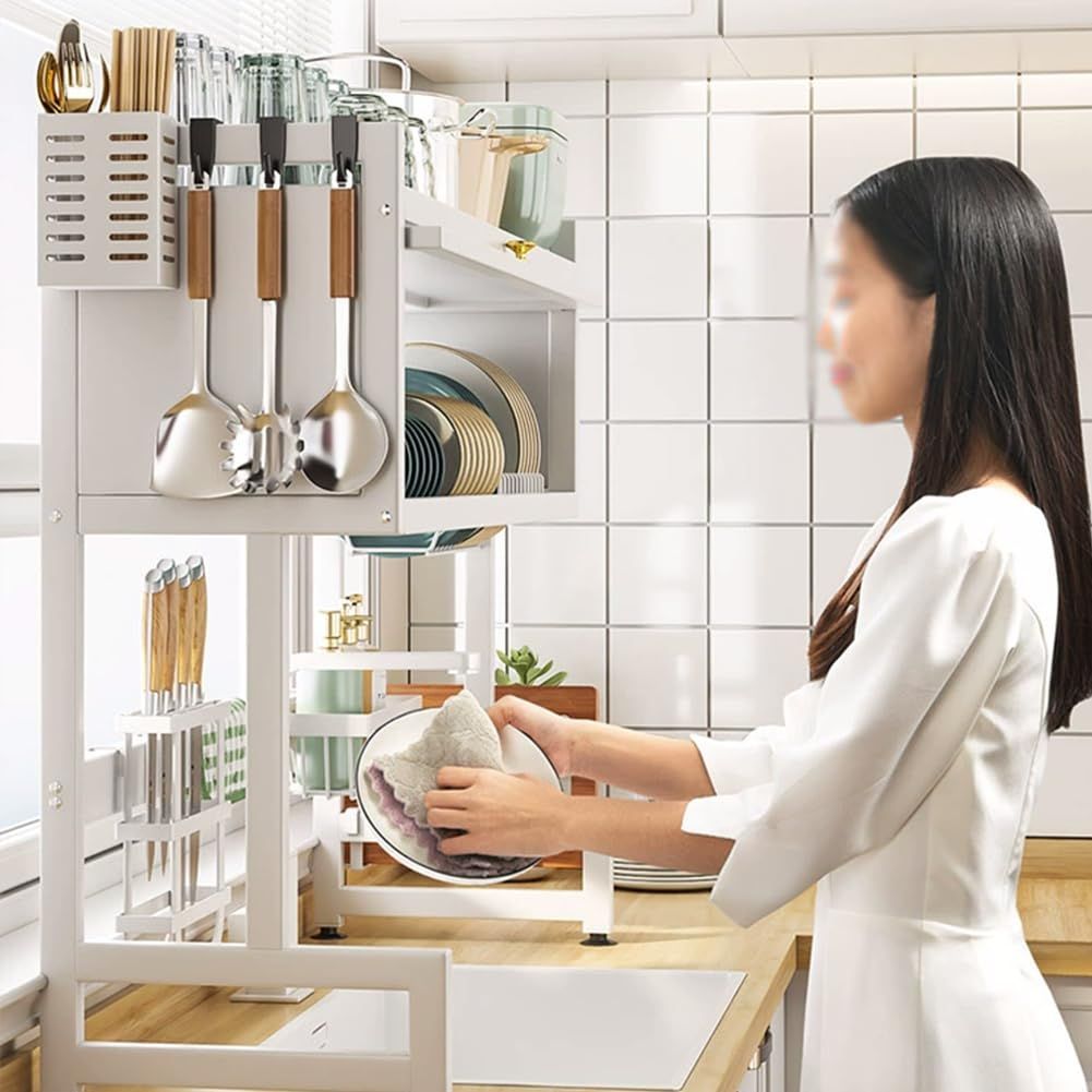 力強い ホワイト 長さ85cm 省スペース 収納棚 滑り止め キッチンドレイナー シンク上 シンク上 シンク上 水切り キッチンラック 水切り棚 ディッシュラック 2段 ラック 大容量 水切りラック PFLife 積極的な