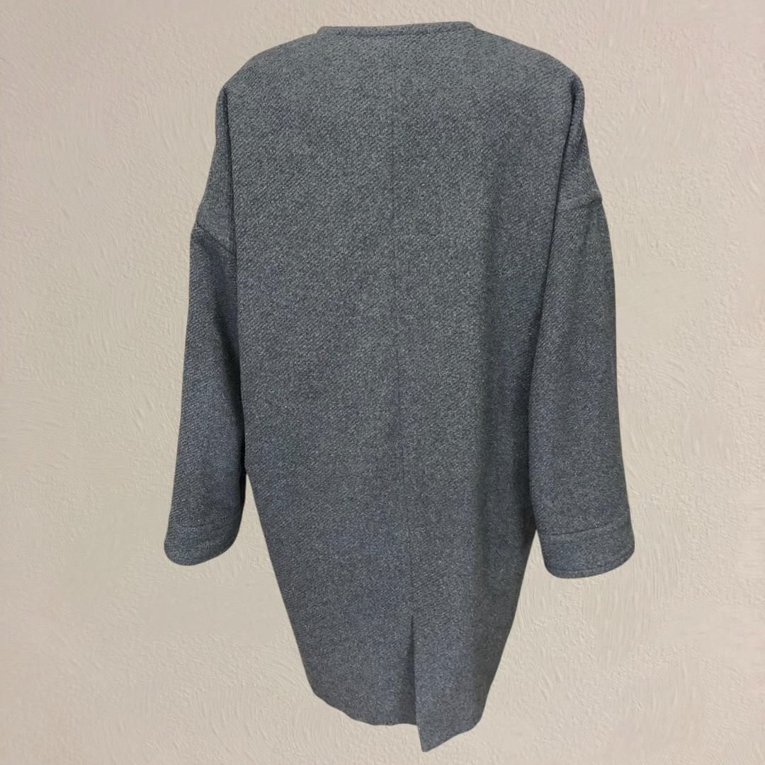 【美品】KBF ウール ノーカラー コクーンコート ONE M グレー 美品】KBF ウール ノーカラー コクーンコート ONE M グレー