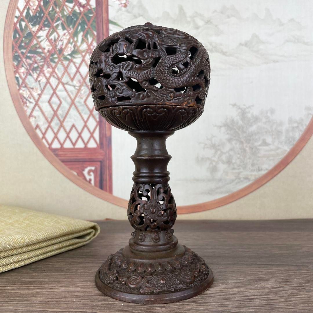 香炉 透かし彫り龍鳳香炉 高脚薫香炉 香道具 装飾品 工芸品 美術品 置物
