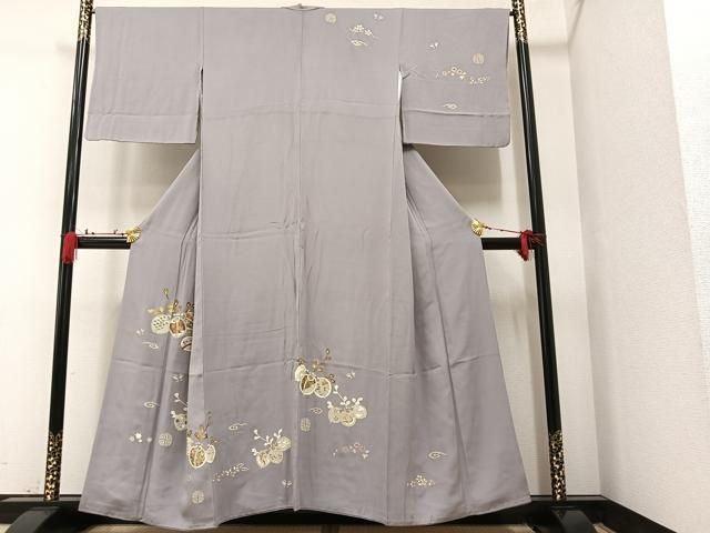 美品 豪華 古典模様 鶴 菊 松 竹 金彩 金駒刺繍 袷 正絹 振袖 着物 平和屋着物□豪華黒留袖 駒刺繍 飛鶴風景文 金彩 正絹 逸品