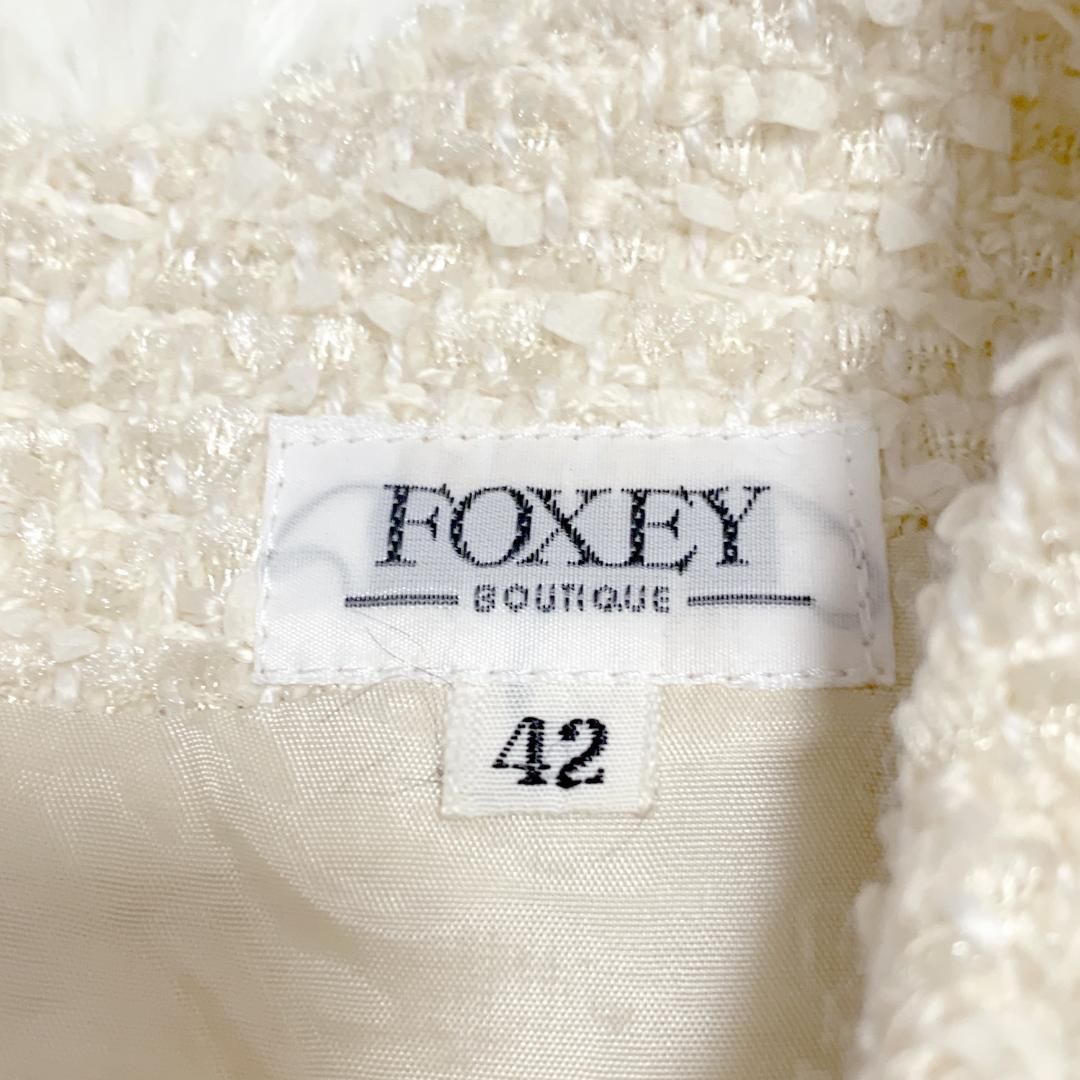 【美品】フォクシー　コットンツイードワンピース　半袖ワンピ　アイボリー 美品】フォクシー コットンツイードワンピース 半袖ワンピ