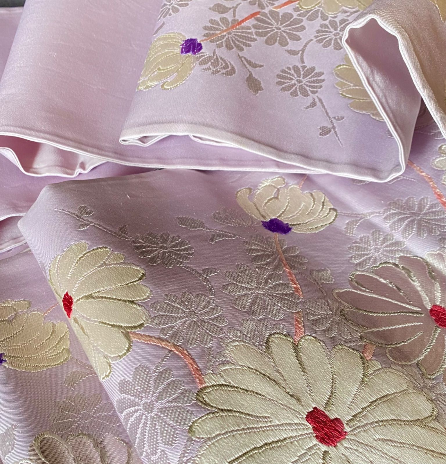 薄紫の野菊の袋帯〉SALE 織り出し 気品 オトナ可愛いい帯 トール