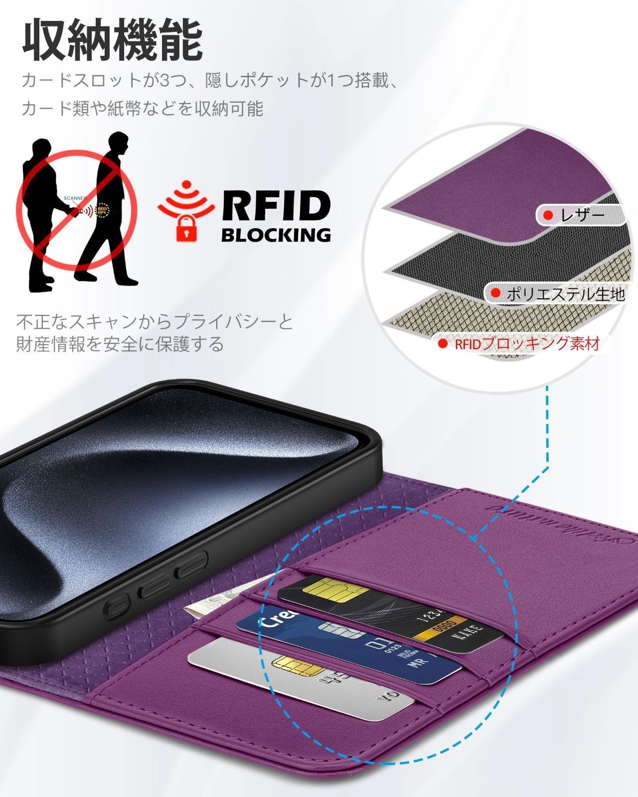 色: パープル】SHIELDON iPhone 15Pro 対応ケース 手帳型 - 青空百貨店 ...