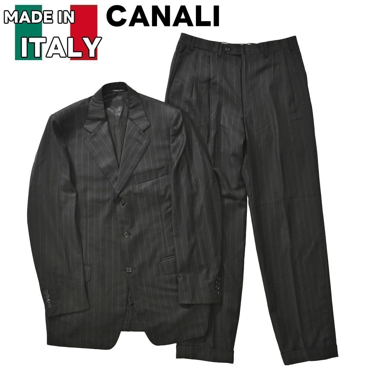 【高級】 イタリア製 CANALI カナ―リ 3B シングル セットアップ スーツ 48