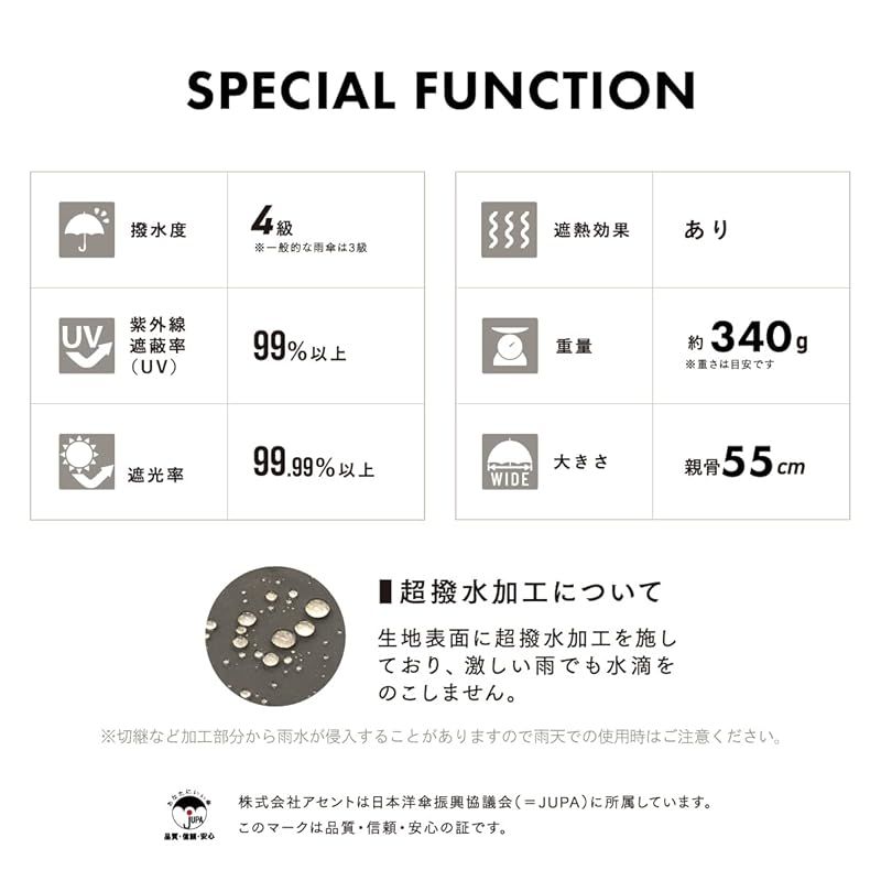 エイ エス エス エイ assa 日傘 完全遮光 レディース 長傘 UVカット 大きめ 55cm ワイド 軽量 手開き傘 遮熱効果 晴雨兼用 グラスファイバー バンブー 竹製ハンドル FLL FLL009 ブラック 1