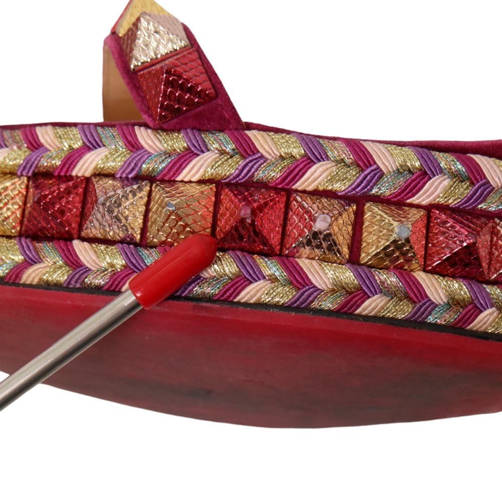 美品✨クリスチャンルブタン レザー スエード ウェッジソール サンダル 37 注文 クリスチャンルブタン ウェッジソールサンダル Christian