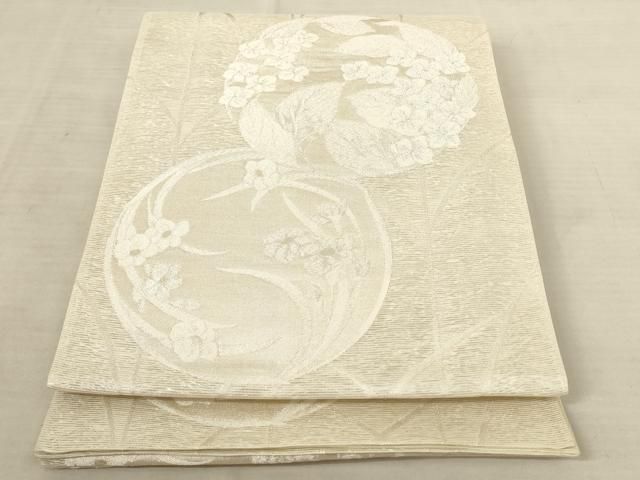 平和屋着物＊夏物 九寸名古屋帯 櫛織 抽象文様 銀糸 正絹 逸品