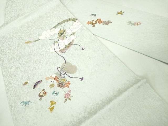 平和屋本店□極上 東京友禅作家 田邊慶昴 九寸名古屋帯 龍 宝尽くし 月  