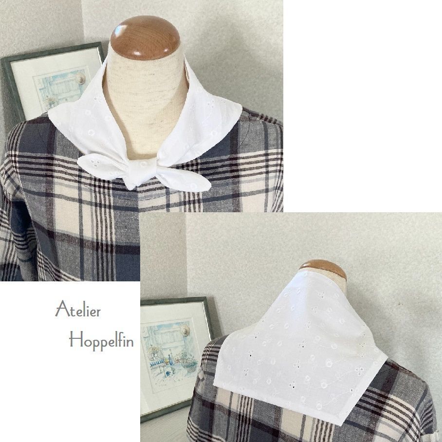 セーラーカラーのネッククーラー（花柄総刺繍レースB）保冷剤ポケット付き