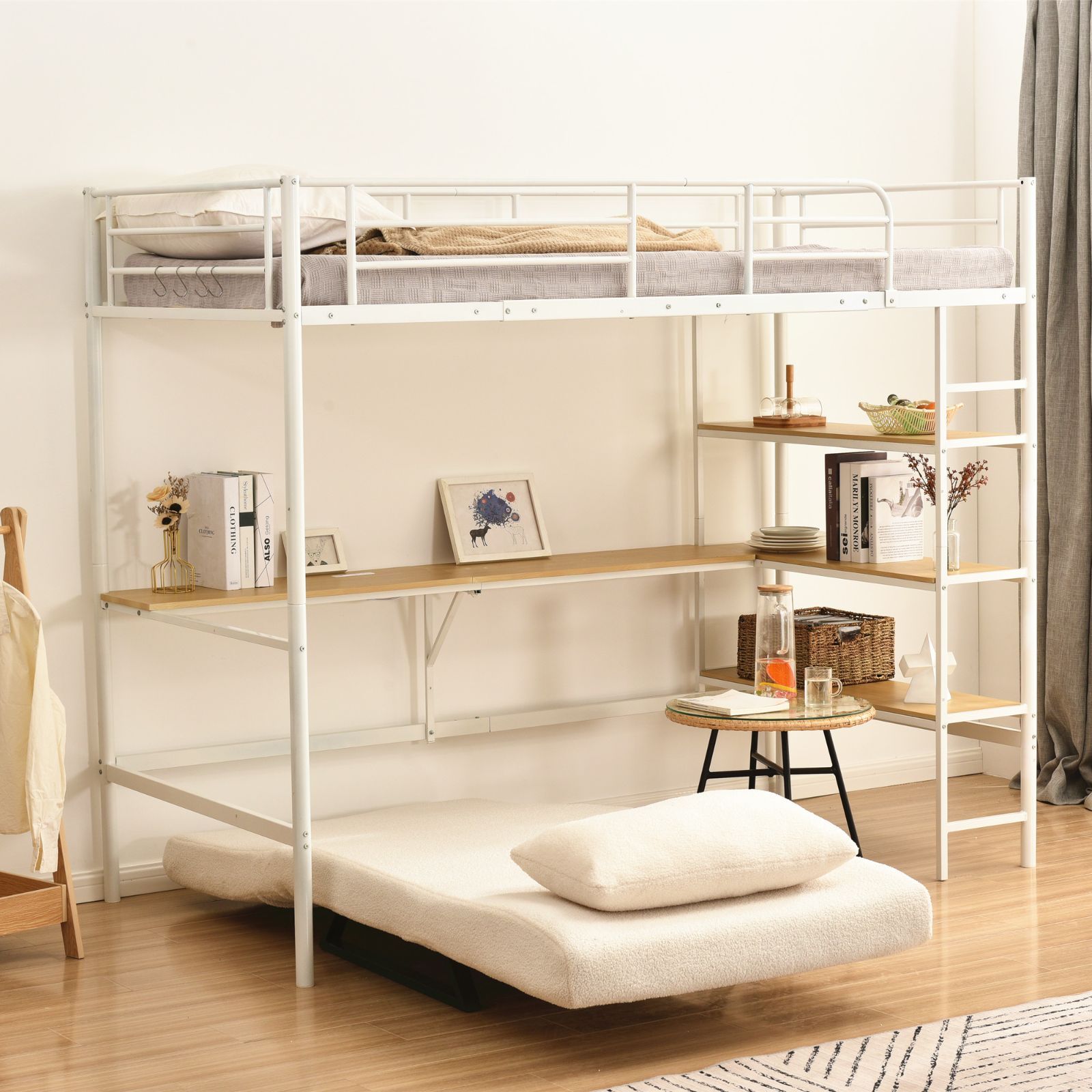 ロフトベッド シングルパイプベッドコンセント付きおしゃれ北欧風子供部屋金属耐震 ロフトベッド シングル パイプベッド デスク付き 北欧風 コン