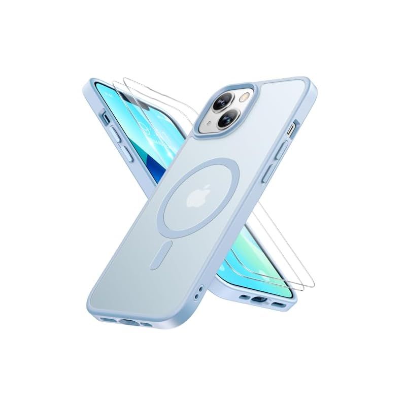 Miracase iPhone13 ケース【Magsafe対応・米軍規格】傷防止iPhone13ケース【強化フィルム2枚付き】耐衝撃、黄ばみ防止、マット、フロスト、半透明、ライトブルー 1