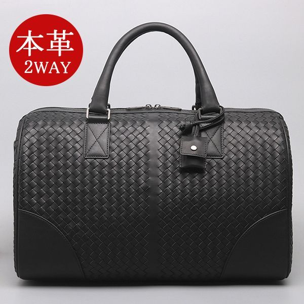 本革 イントレチャート ショルダーバッグ ボストンバッグ 黒 メンズ 本