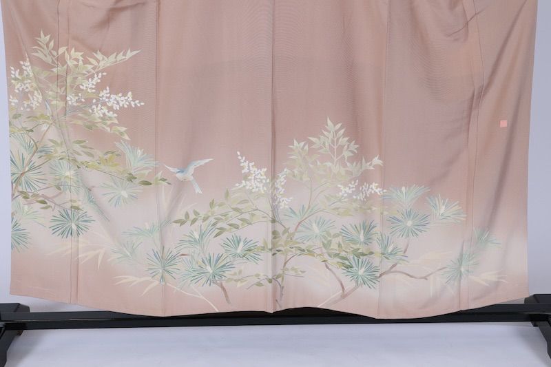 色留袖 本加賀友禅 新品未使用品 縫い紋五三の桐 薄茶 緑 松 花 鳥  