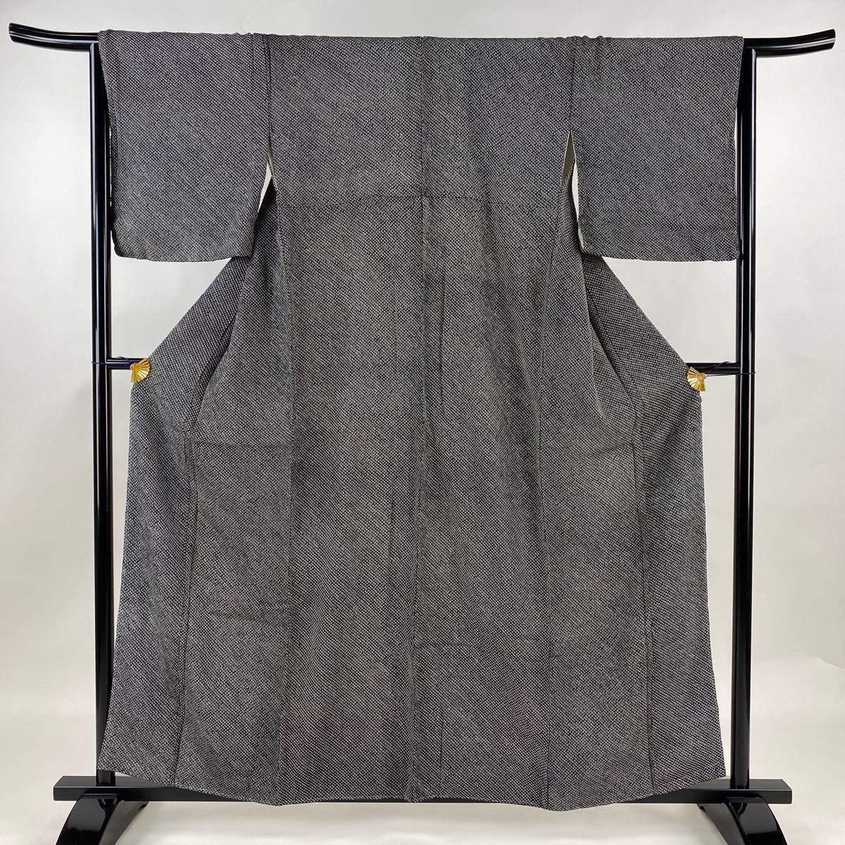 小紋 身丈157cm 裄丈65.5cm M 袷 幾何学 総絞り 黒 正絹 秀品