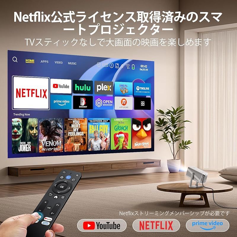 プロジェクター 家庭用 Netflixライセンス-20WDolby対応 750ASNI 高輝度 AI自動フォーカス＆自動台形補正 プロジェクター 4K 内蔵 Netflix|YouTube|PrimeVideo WiFi6 双方向Bluetooth5.3 0