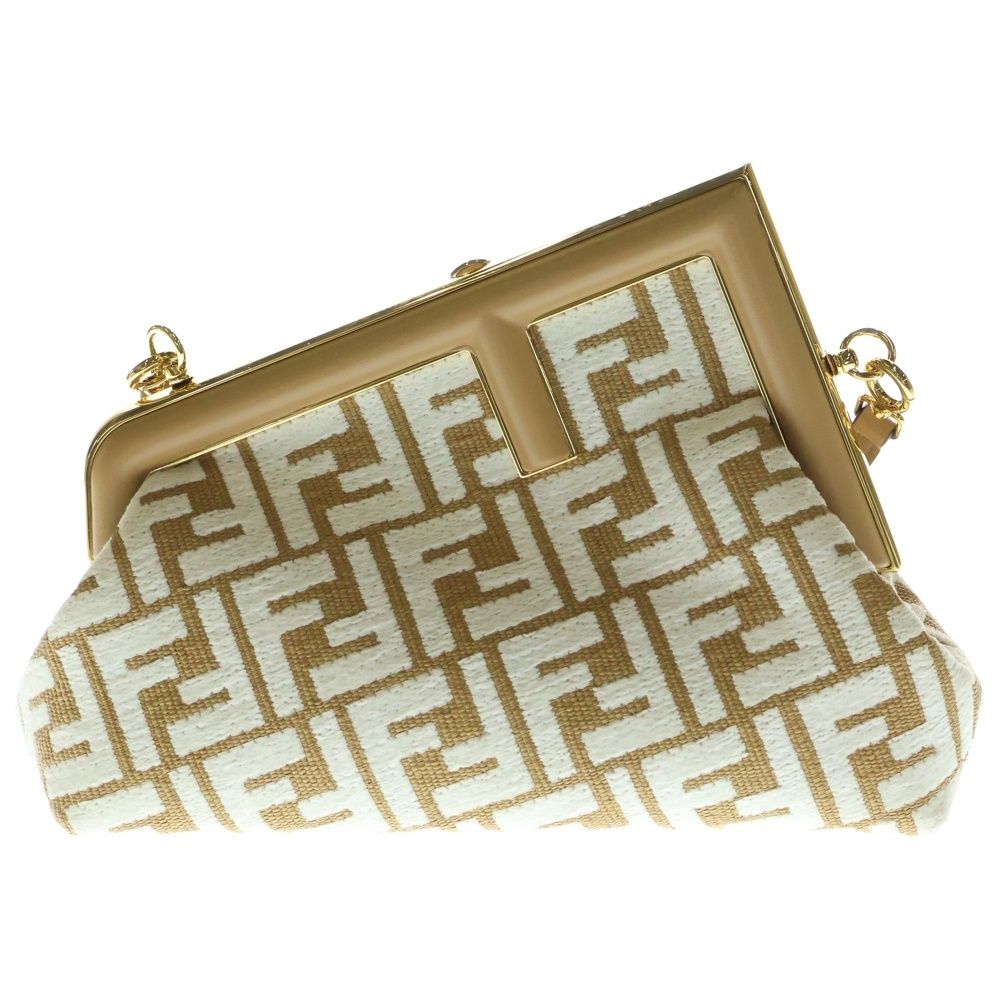 FENDI フェンディ ファースト スモール ズッカ柄 キャンバス レザー 2WAY クラッチ ショルダーバッグ ゴールド金具 ベージュ 8BP129
