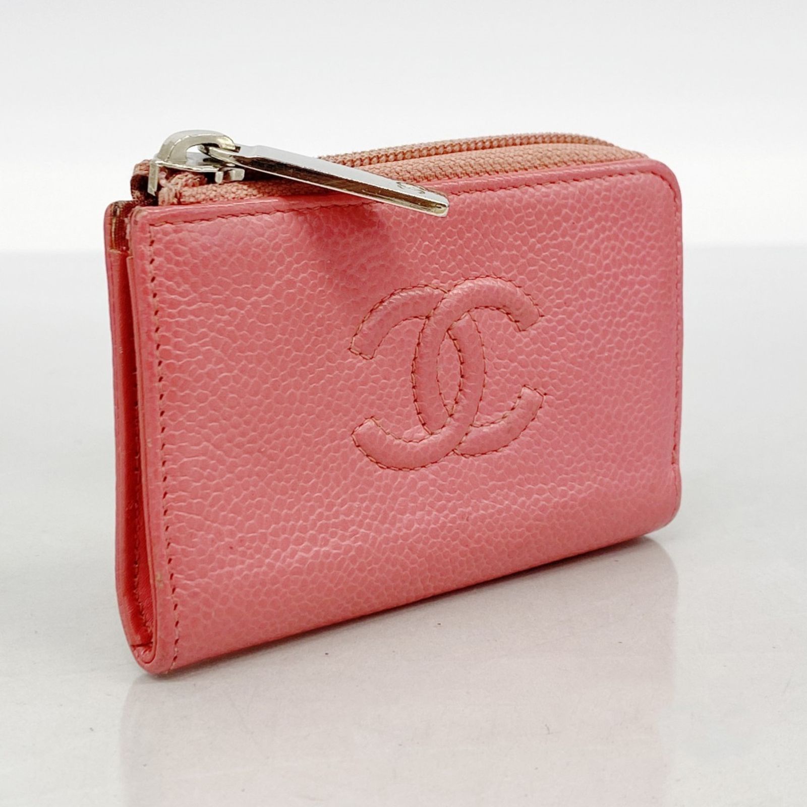 【美品】CHANEL コインケース 小銭入れ ミニ財布 キャビアスキン ピンク シャネル(Chanel) シャネル 財布・コインケース キャビアスキン
