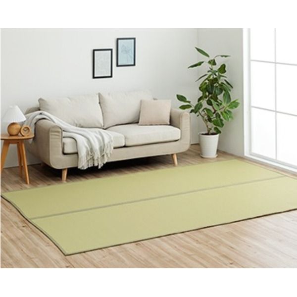 い草風 ラグ マット 江戸間6畳 グリーン 約261×352cm 洗える ござ リバーシブル カビ発生しにくい お手入れ簡単