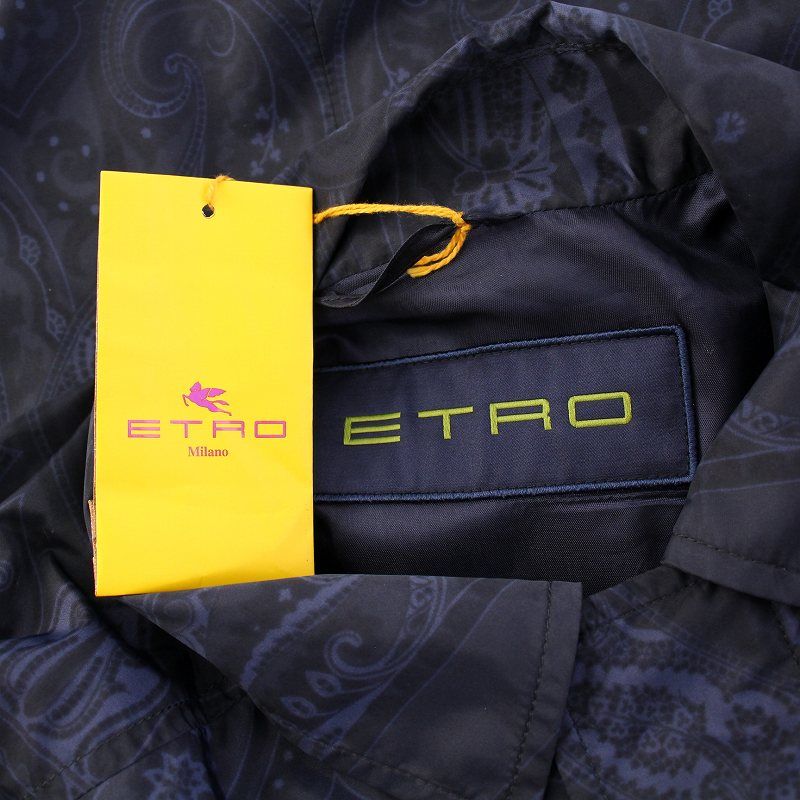 エトロ ETRO ステンカラージャケット アウター ペイズリー柄 総柄 L 紺