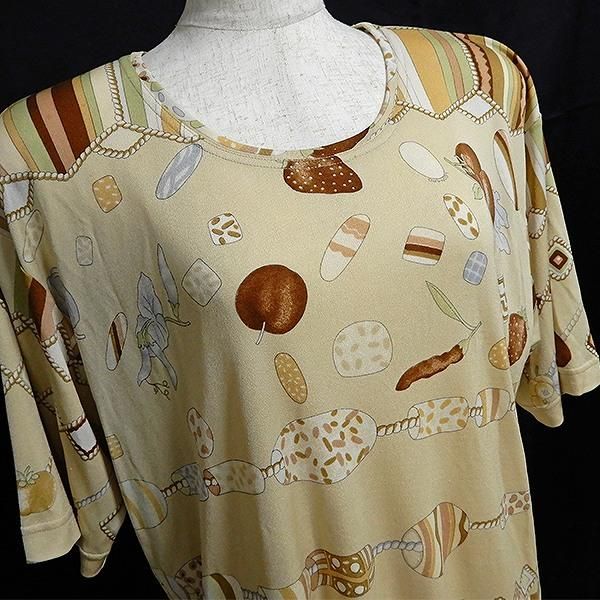 sxc レオナール LEONARD カットソー 半袖 シルク 食べ物柄 フルーツ柄