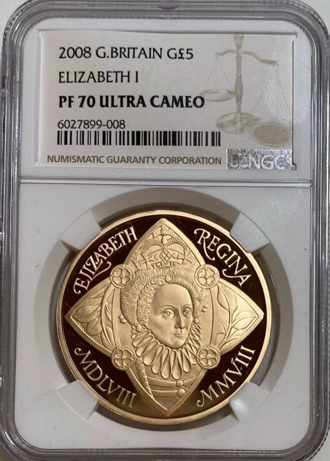 最高鑑定 イギリス 2008年 エリザベス 5ポンド 金貨 NGC PF70UC 金貨 最高鑑定 NGC PF70UC イギリス 2008年 エリザベス女王 5