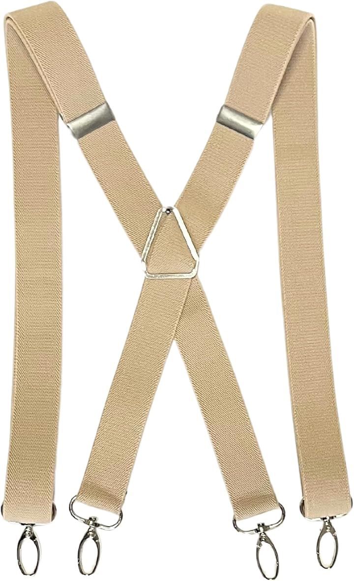 Thumbnail of haoa Suspenders, X-Type, Nasukan Hook, Doesn't Fall Off Shoulders, Doesn't Come Off Trousers, Hook Type, Carabiner Fasteners, Metal Hooks, 2.5cm Width, Rubber Suspenders, Adult, Regular Size, Women's and Men's, Casual, Light Color (Beige (X-Type), S)