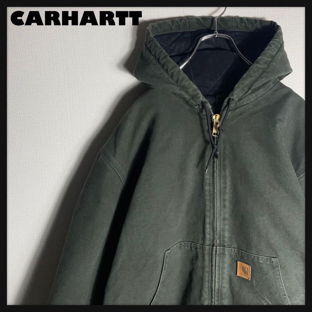 人気カラー】Carhartt アクティブジャケット 革ロゴ モス