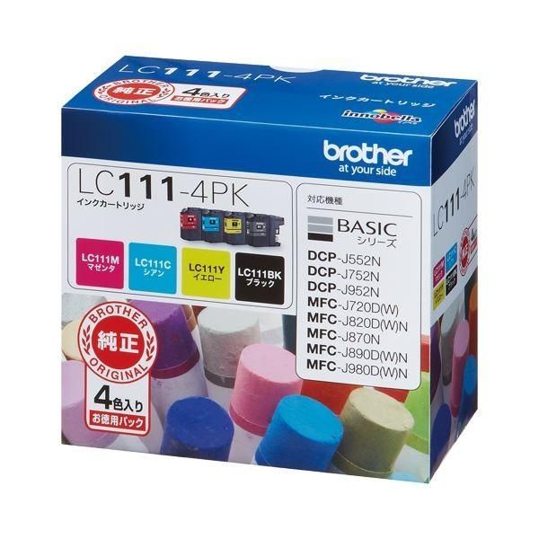 （まとめ） ブラザー BROTHER インクカートリッジ お徳用 4色 LC111-4PK 1箱（4個：各色1個） 〔×3セット〕