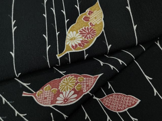 平和屋着物▽小紋　単衣　舞草花文　黒地　洗える着物　CAAV3188ut 平和屋着物▽小紋 単衣 舞草花文 黒地 洗える着物 CAAV3188utの通販 by