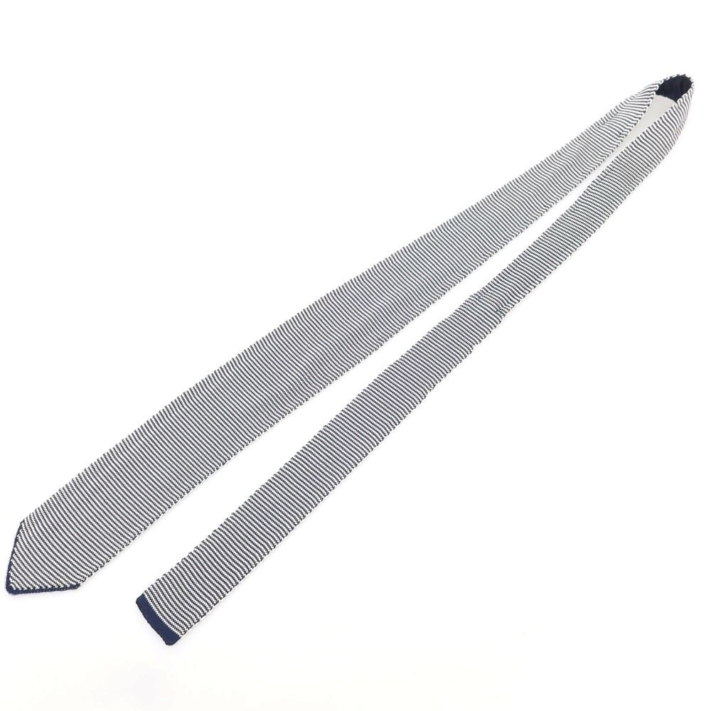 【中古】ボリオリ BOGLIOLI シルク ニットタイ ダークブルーxホワイト【メンズ】