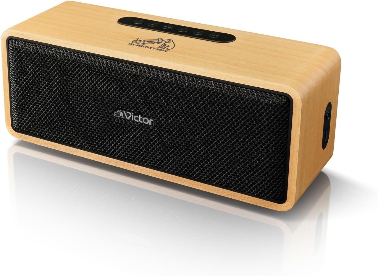 JVCケンウッド Victor SP-WS02BT Bluetooth スピーカー 小型 最大12時間再生 ステレオペアリング ポータブルスピーカー AUX対応 出力20W USB-C充電 ウッドデザイン