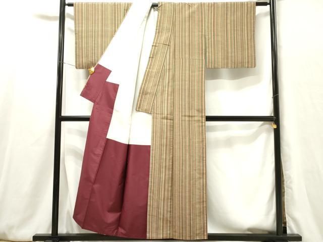 平和屋着物▽上質な紬 単衣 縞 正絹 逸品 DAAT9711az