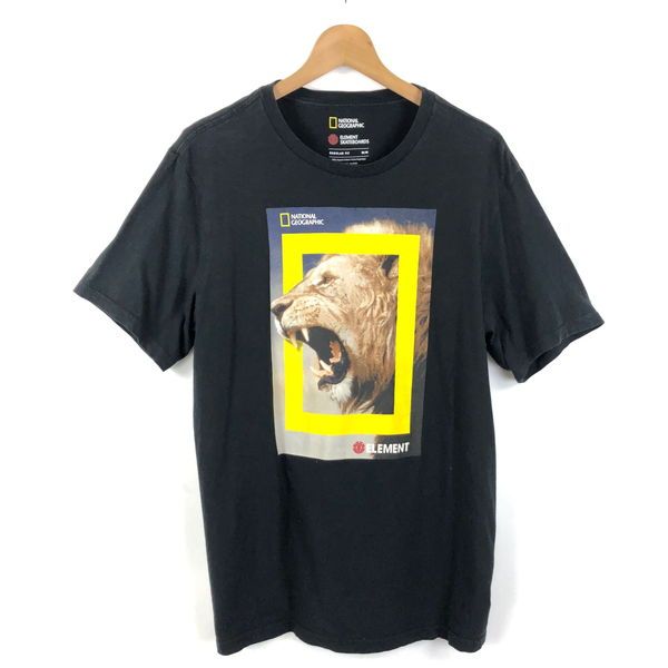 【古着】 ELEMENT エレメント Tシャツ ライオン NATIONAL GEOGRAFIC ブラック系 メンズM 【中古】 n052827