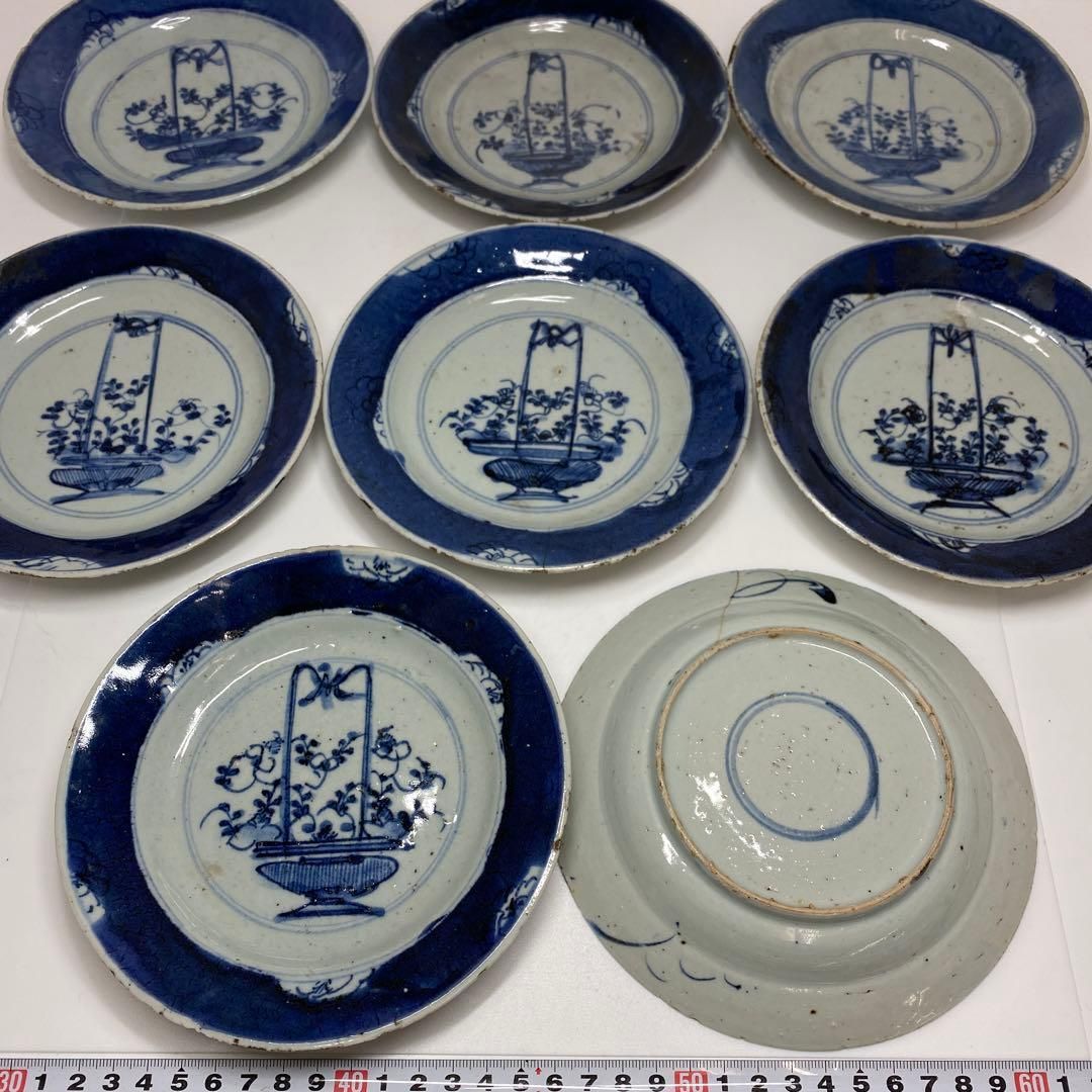 中国明時代　古染付中皿8枚　直径約16㎝　東Y6-1205②タエチ 専用中国明時代 古染付中皿8枚 直径約16㎝ 東Y6-1205②タエチ