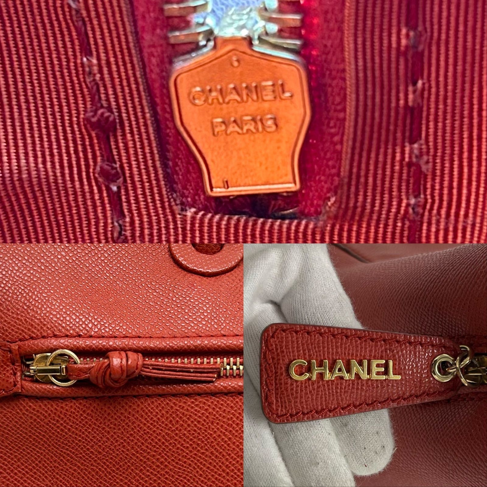 シャネル キャビアスキン レザー ショルダー トート バッグ オレンジ 美品 CHANEL シャネル キャビアスキン トートバッグ 肩掛け 大