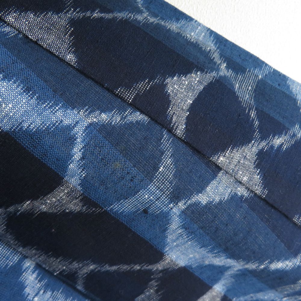 木綿着物 久留米かすり 木綿 単衣 瓦模様 バチ衿 紺色x青色x白色