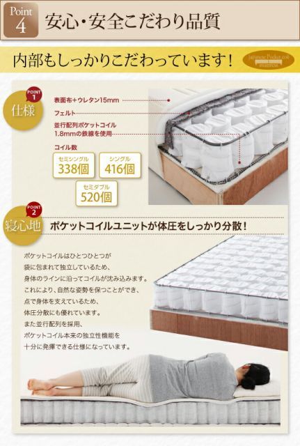 ショート丈分割式 脚付きマットレスベッド
