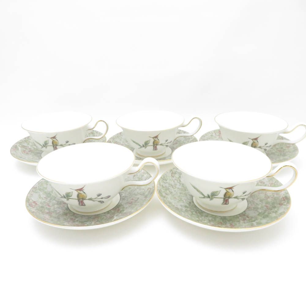 WEDGWOOD ウェッジウッド ハミングバード ティーカップ＆ソーサー 5客 セット ピオニー 鳥 金彩 紅茶 英国 SU13174S2