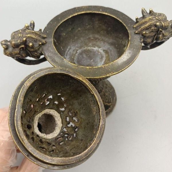 銅器 高脚双龍飛鳳薫香炉 客間茶室書斎華貴 大方得体薫香炉 装飾品 工芸品 置物 銅器 高脚双龍飛鳳薫香炉 客間茶室書斎華貴 大方得体薫香炉 装飾