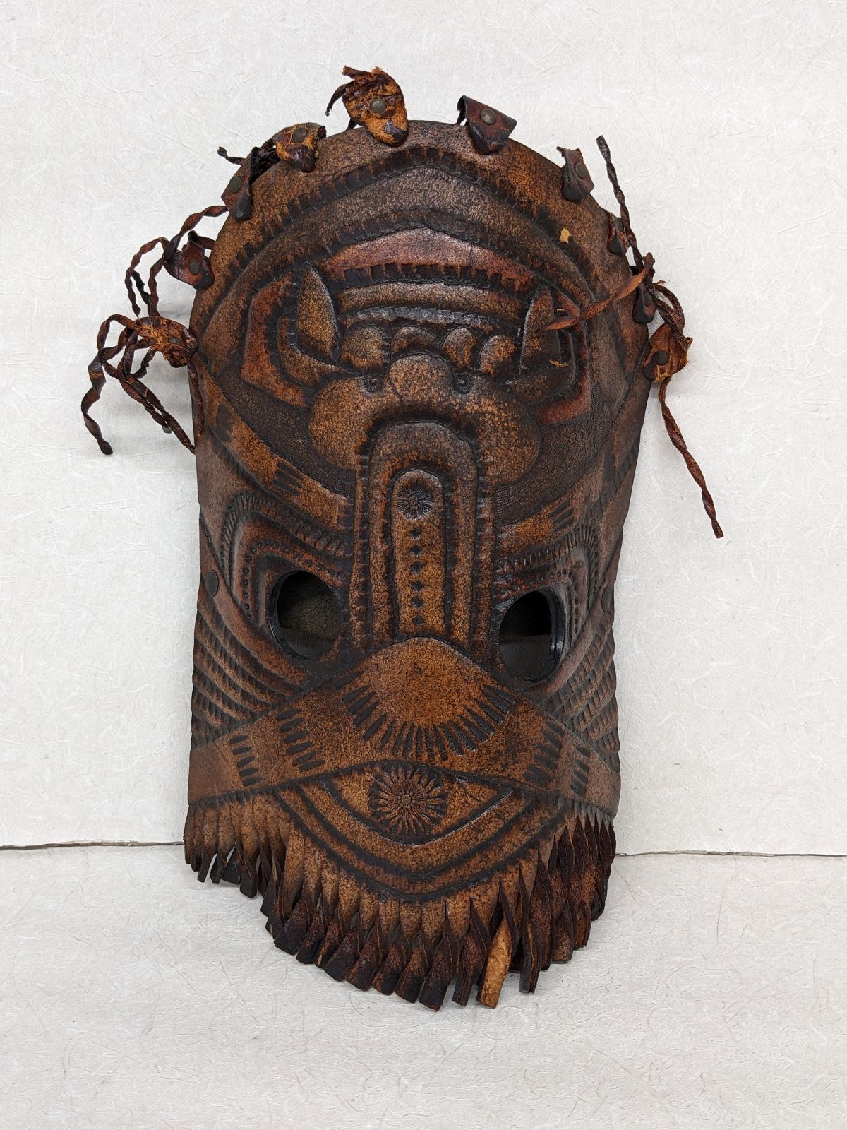 メキシコの革製祭礼大仮面 縦約35cm お面 魔除け メキシカン