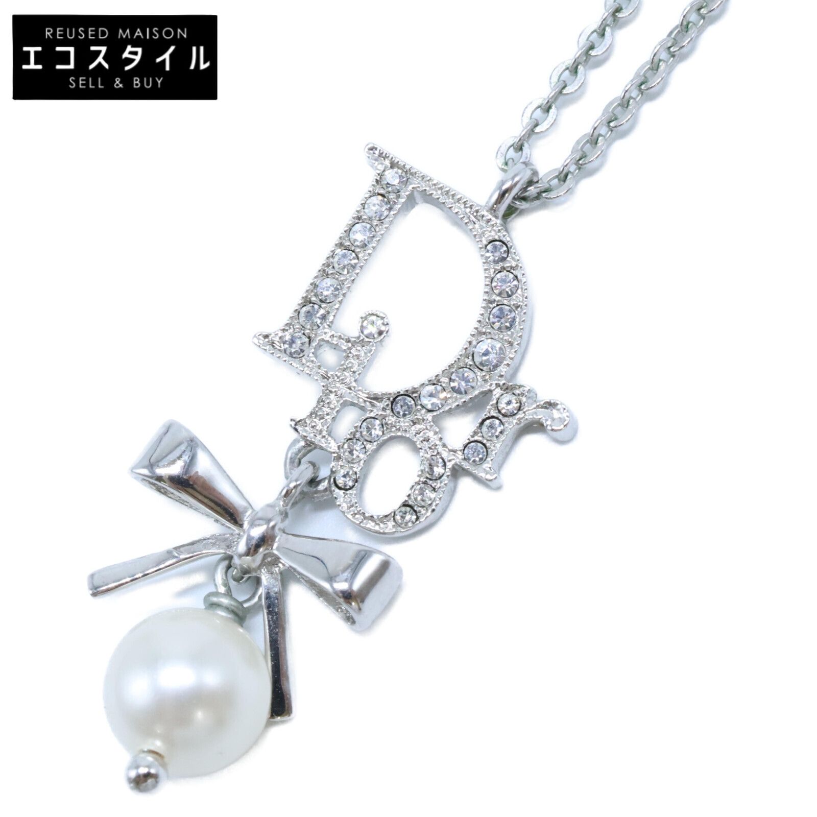Christian Dior クリスチャンディオール ラインストーン ロゴ|リボン イミテーションパール