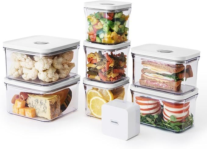 VAKUEN プレミアム真空保存容器-全自動食品シーラー機 ショート8点セット バルブで便利開閉 BPAフリー 漏れ防止 非真空保存の容器よりも最大5倍長く食品を新鮮に保存 OT-BASIC SET|8P