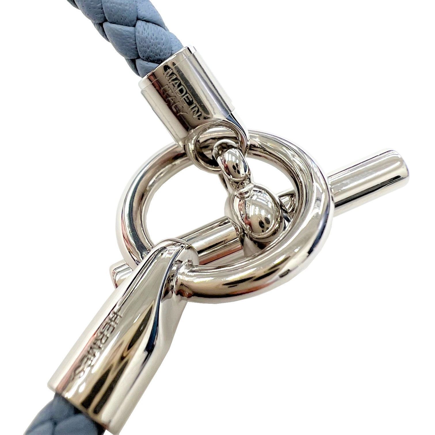 Hermès レザーブレスレット グレナン ブルー レザーブレスレット