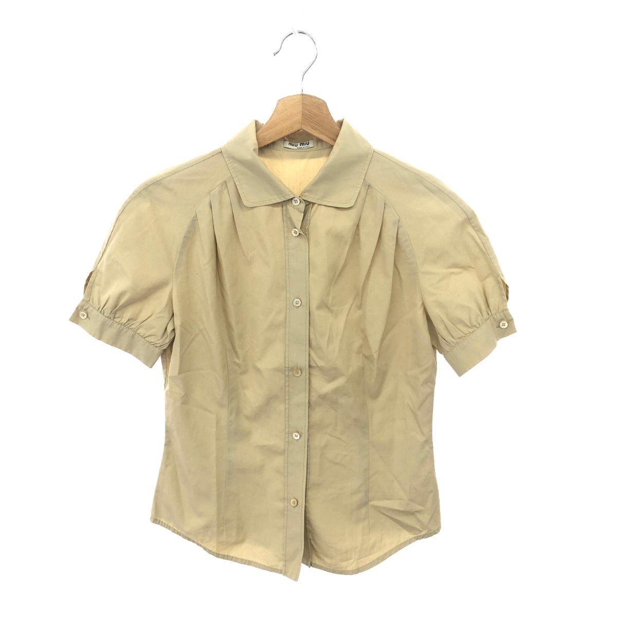 【夏服】ミュウミュウ　半袖　ブラウス　パフスリーブ　ホワイト　40 M〜L 夏服】ミュウミュウ 半袖 ブラウス パフスリーブ ホワイト 40 M