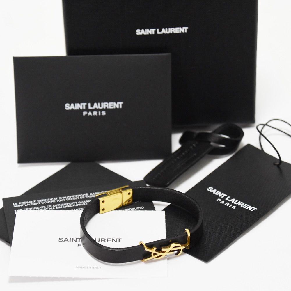 サンローランYSL カサンドラ ブレスレット（レザー）BLACK ゴールド×黒S SAINT LAURENT サンローラン YSL カサンドラ ブレスレット