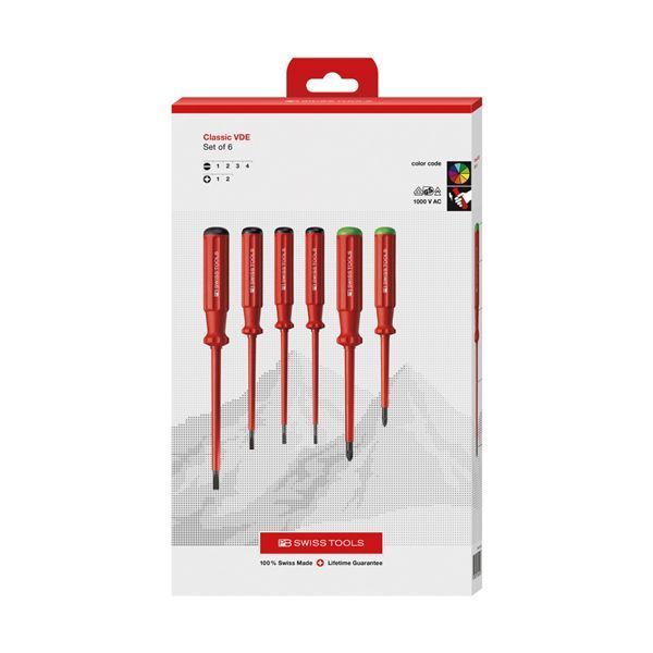 PB SWISS TOOLS ピービースイスツールズ 6本組 スイスグリップクラシックタイプ 絶縁ドライバーセット マイナス ポジプラス ペーパーボックス入 5543.CBB